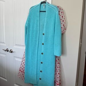 Free People Aqua Button-Up Cardigan